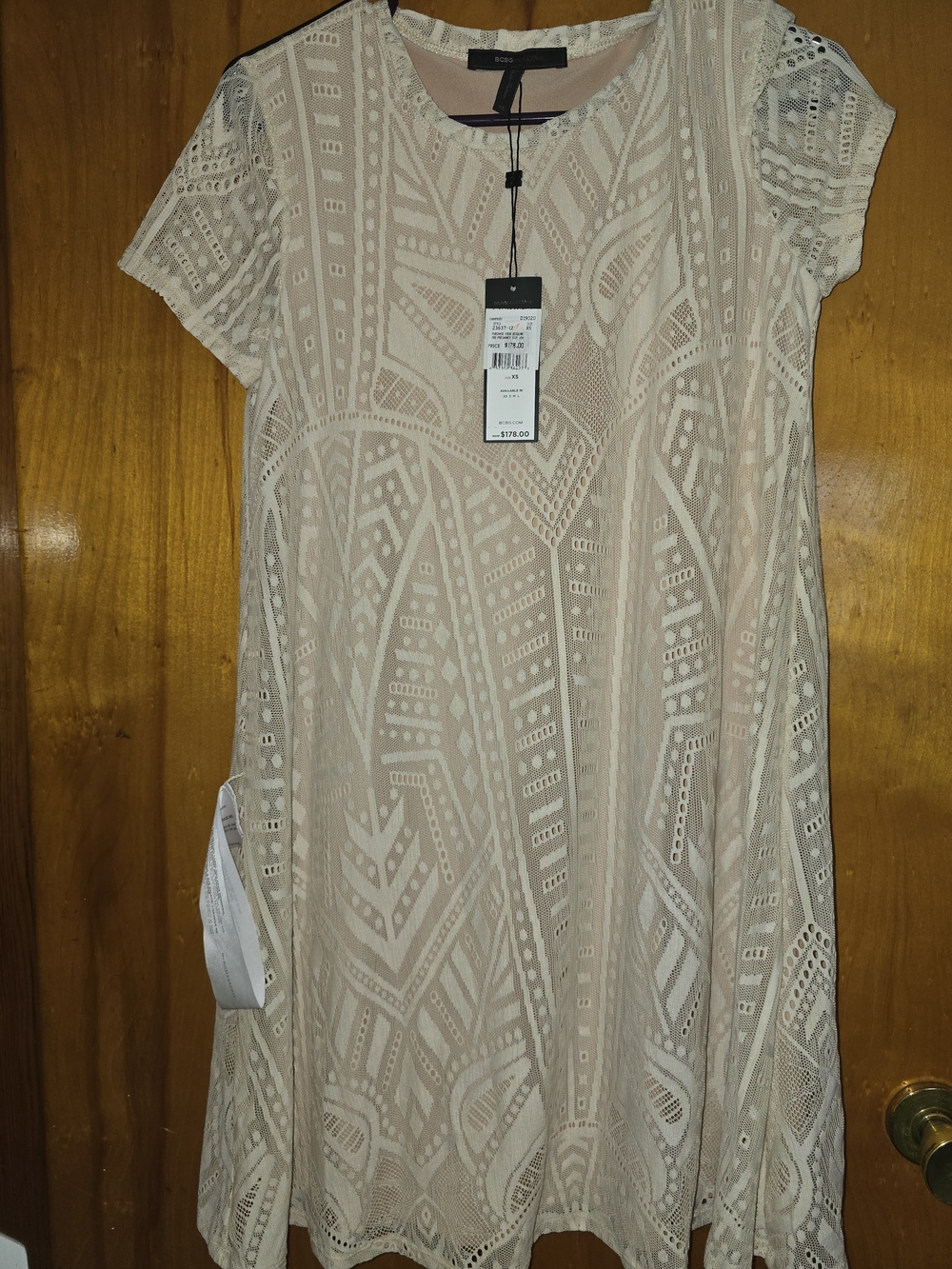 NWT BCBG Lace Overlay Shift Dress in Cream